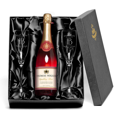 Any Occasion Sparkling Rosé Wine with set of Happy Birthday Glass Flutes