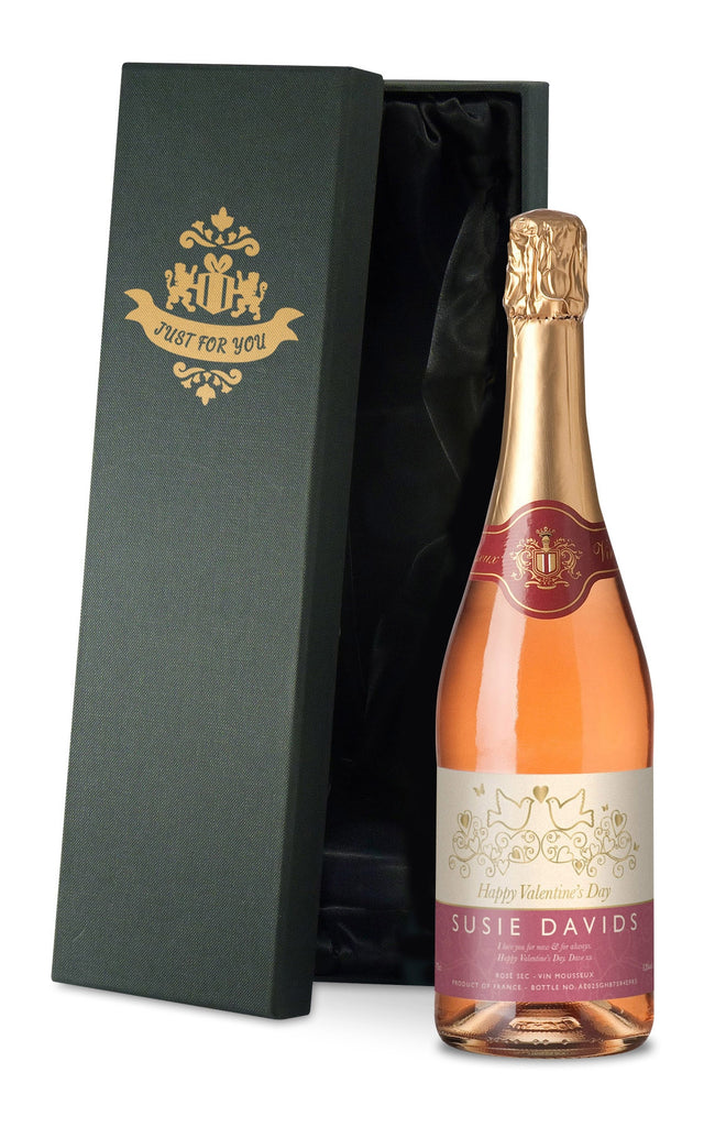 Pink Valentine’s Day Sparkling Rosé Wine in a Silk Lined Box