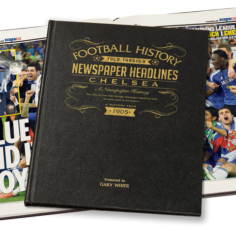 Chelsea Football Newspaper Book - Leather Black Cover