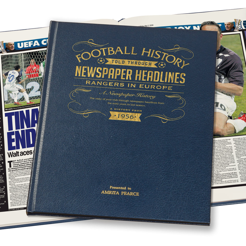 Rangers in Europe Newspaper Book - Leather Blue Cover