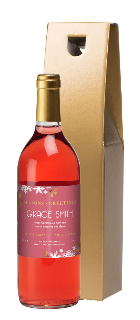 French AC Christmas Snowflakes Rosé Wine in a Gold Box