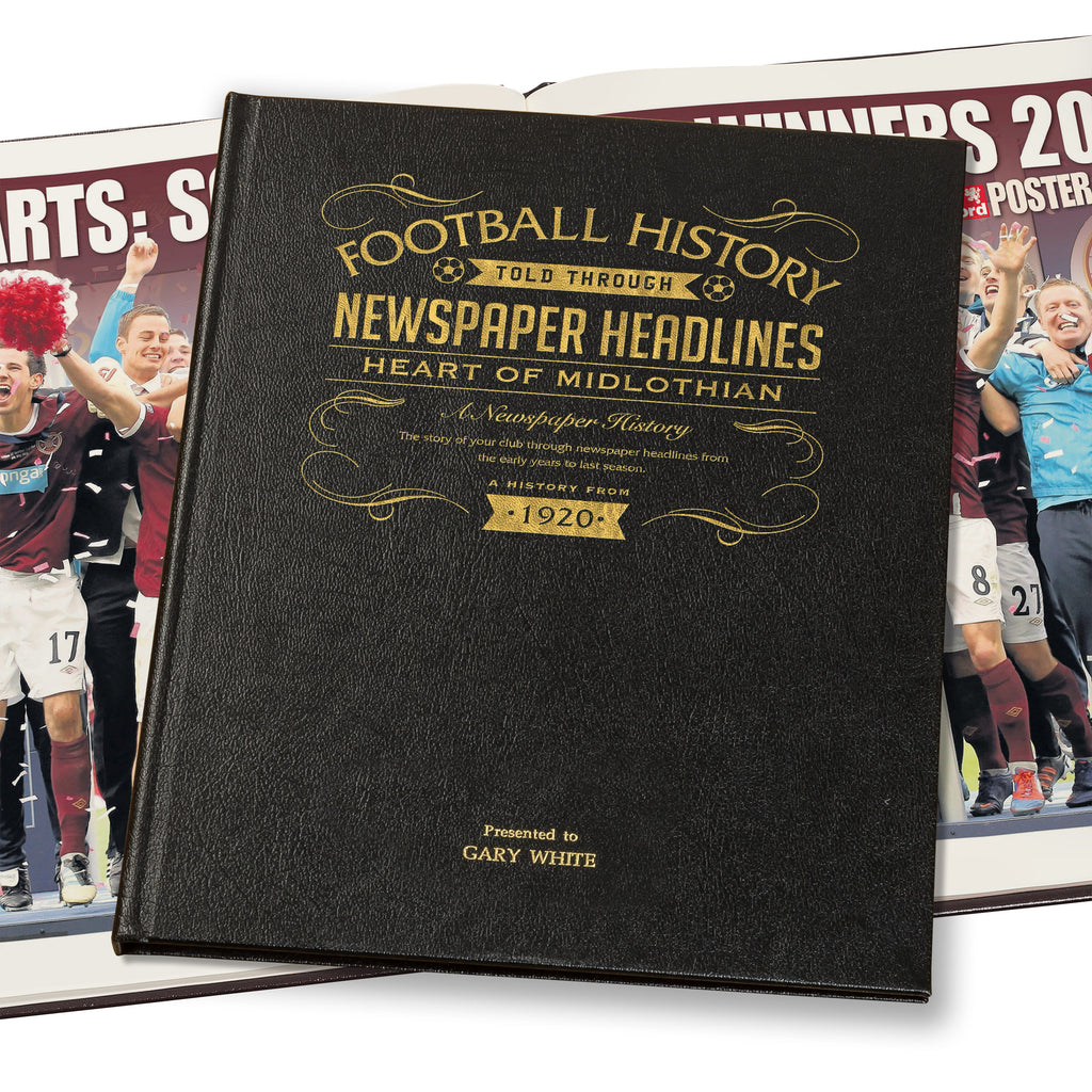 Hearts Football Newspaper Book - Leather Black Cover