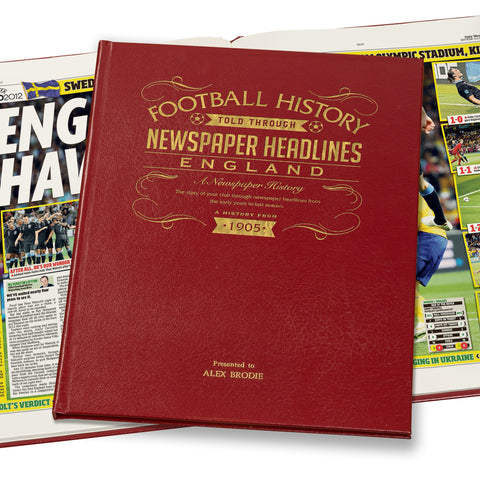 England Football Newspaper Book Leather Red Cover