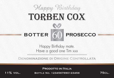 Contemporary Birthday Labels for Prosecco (Pack of 12)