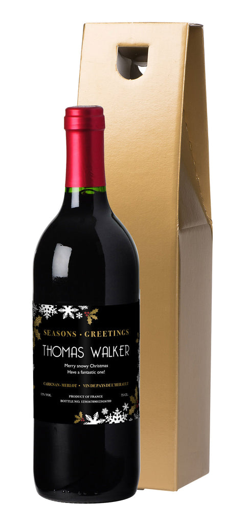 French AC Christmas Snowflakes Red Wine in a Gold Box