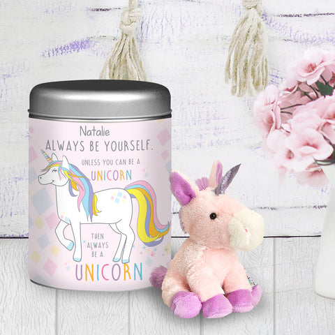 Always Be A Unicorn Teddy in a Tin