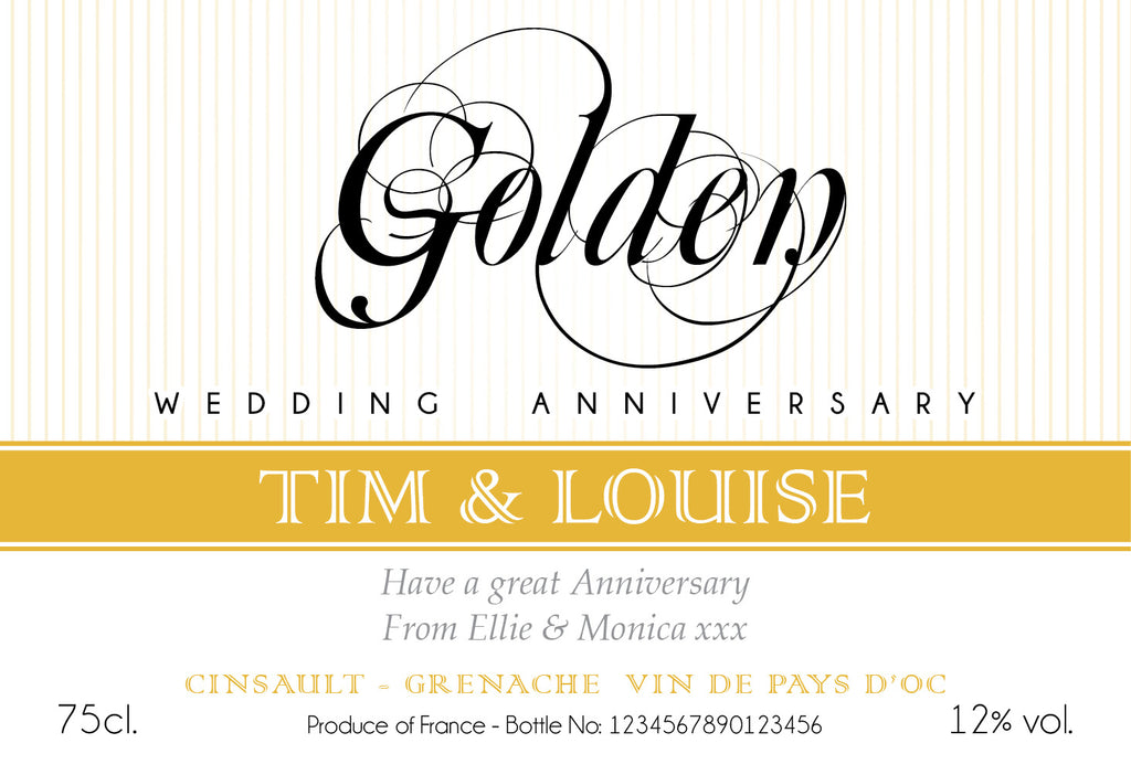 Golden Anniversary Labels for White Wine (Pack of 2)