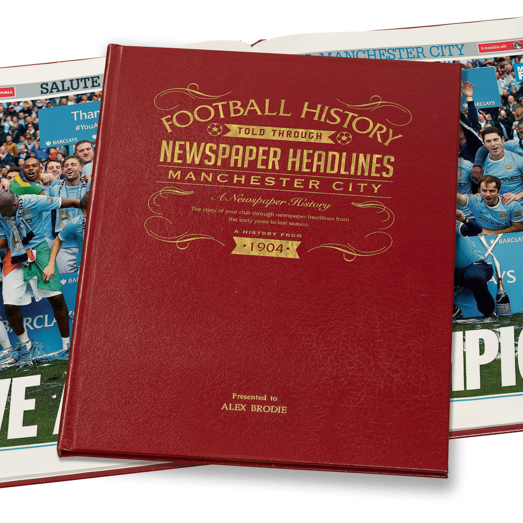 Manchester City Newspaper Book - Leather Red Cover