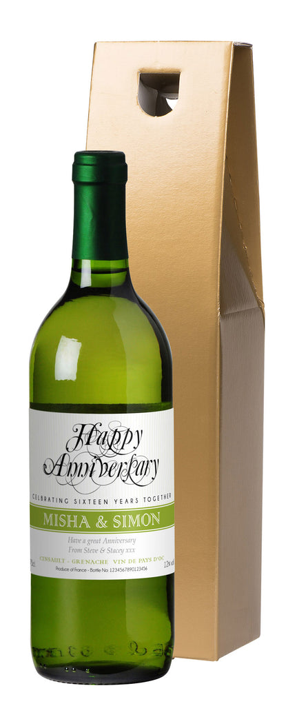 French VdP Wedding Anniversary White Wine in a Gold Box