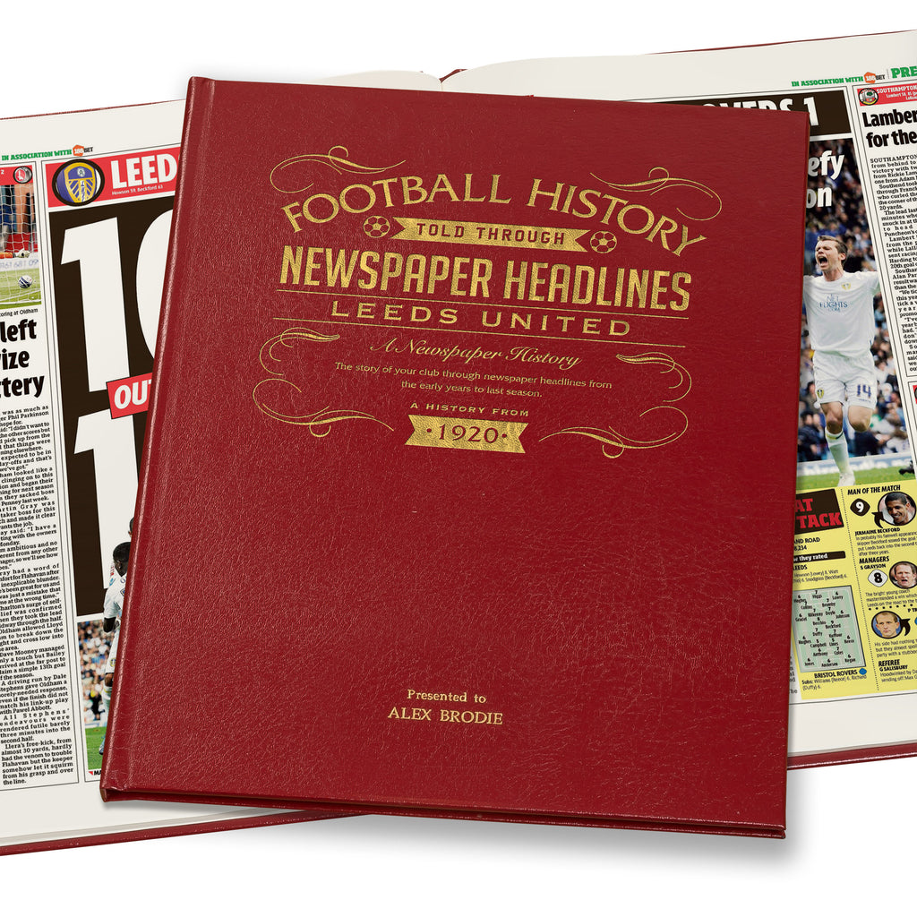 Leeds United Football Newspaper Book - Leather Red Cover