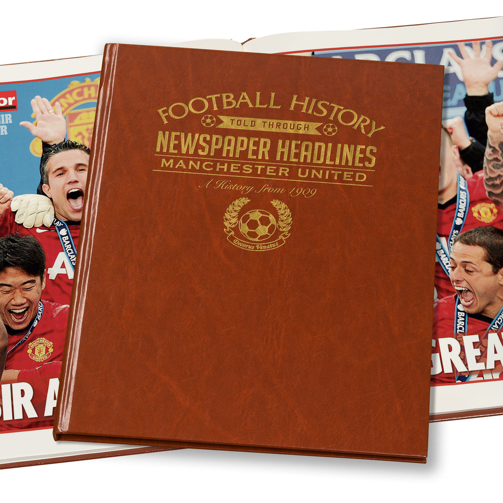 Manchester United Newspaper Book - Brown Leatherette (Colour Pages)