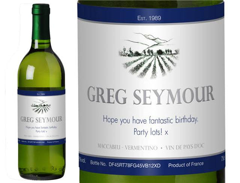Blue Personalised White Wine