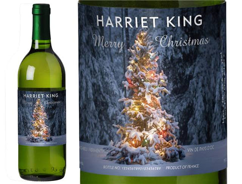 Tree Lights Christmas Personalised White Wine