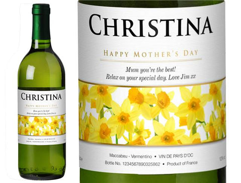Mother's Day Daffodils Personalised White Wine