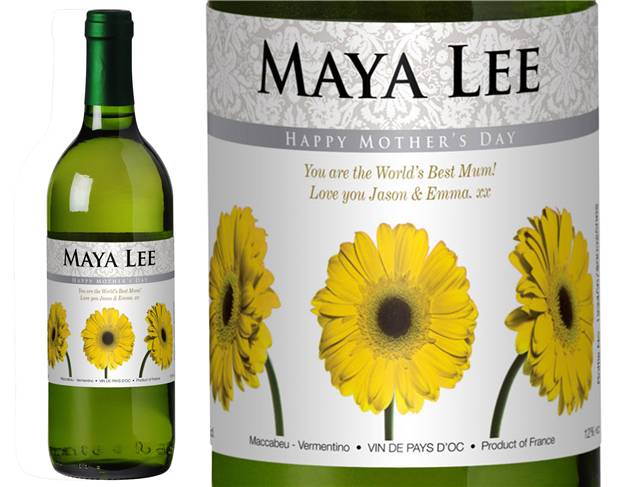 Mother's Day Gerberas Personalised White Wine