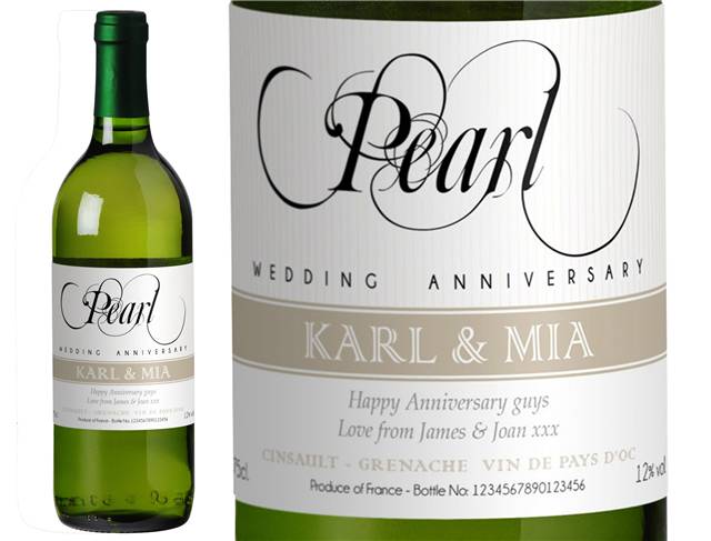 Pearl Anniversary Personalised White Wine