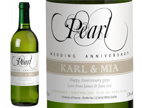 Pearl Anniversary Personalised White Wine