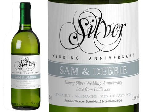 Silver Anniversary Personalised White Wine
