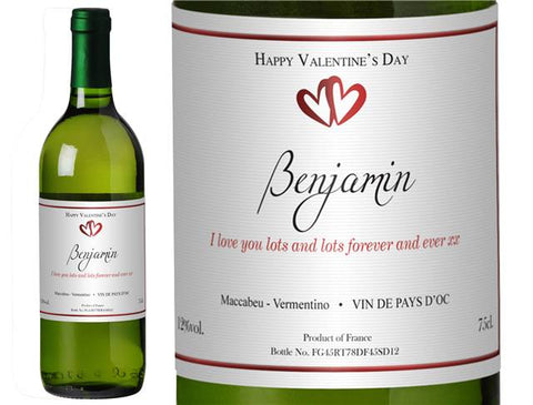 Valentine's Day Hearts Personalised White Wine