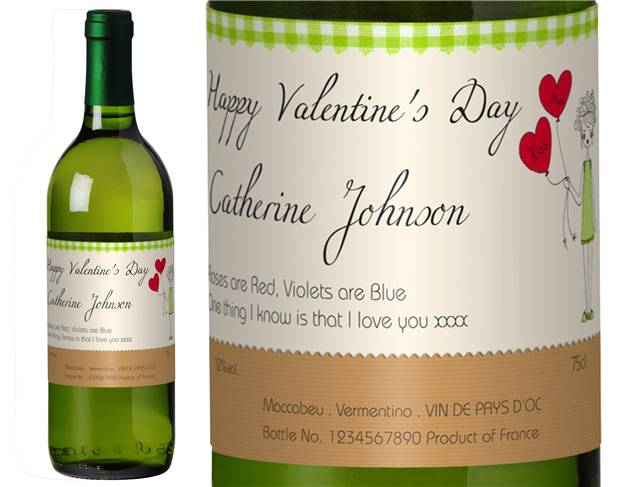 Kiss Me Valentine Personalised White Wine