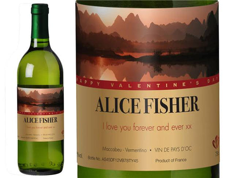 Valentine's Day Sunset Personalised White Wine