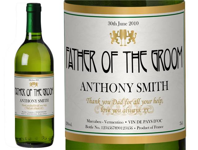 Gold Frame Wedding Personalised White Wine
