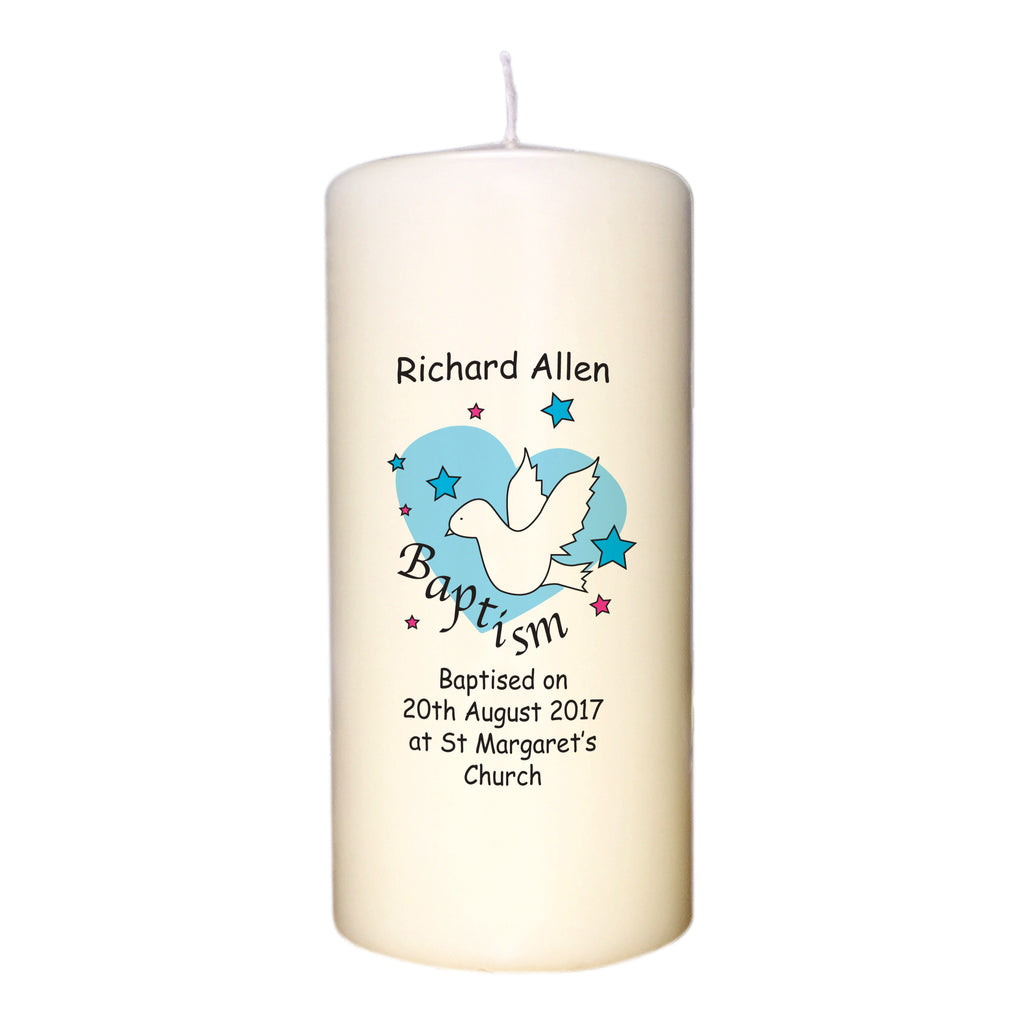 Dove & Hearts Blue Baptism Candle