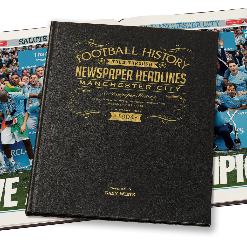 Manchester City Newspaper Book - Leather Black Cover