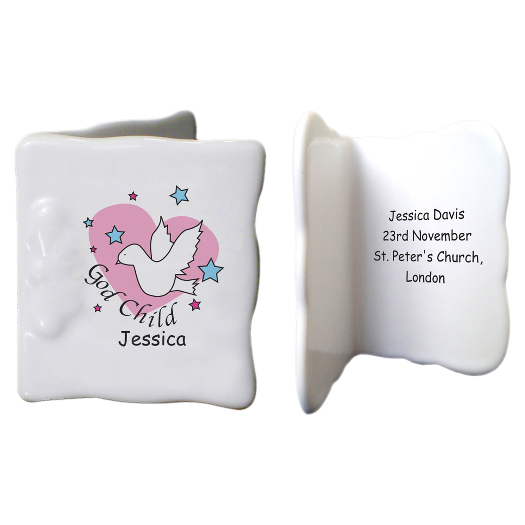 Dove & Hearts Pink Godchild Bone China Message Card