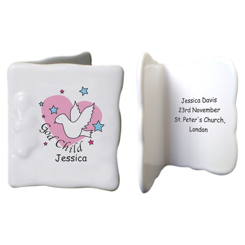 Dove & Hearts Pink Godchild Bone China Message Card