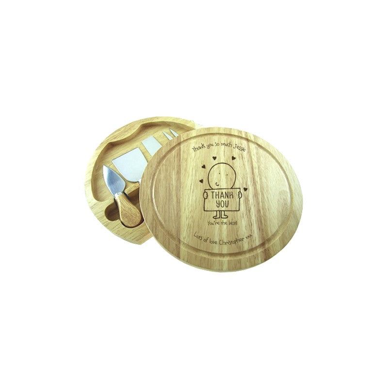 Chilli & Bubble's Thank You round cheeseboard with knives