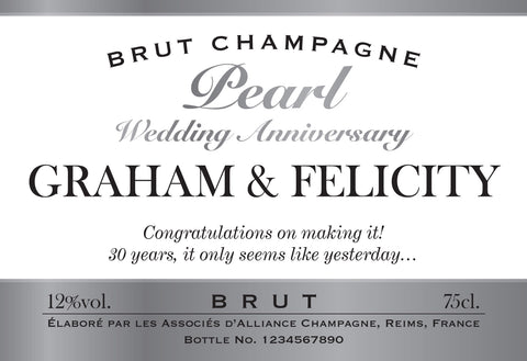 Pearl Anniversary Labels for Champagne (Pack of 12)