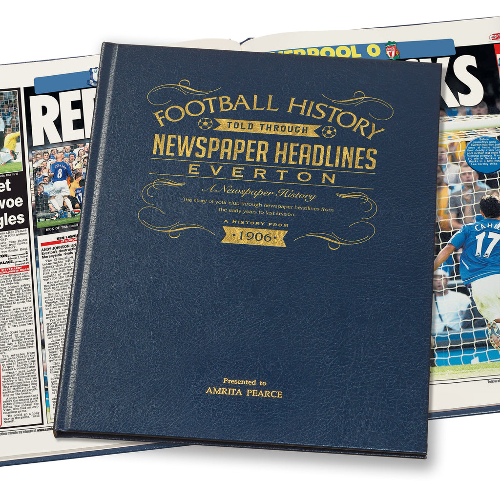 Everton Football Newspaper Book - Leather Blue Cover