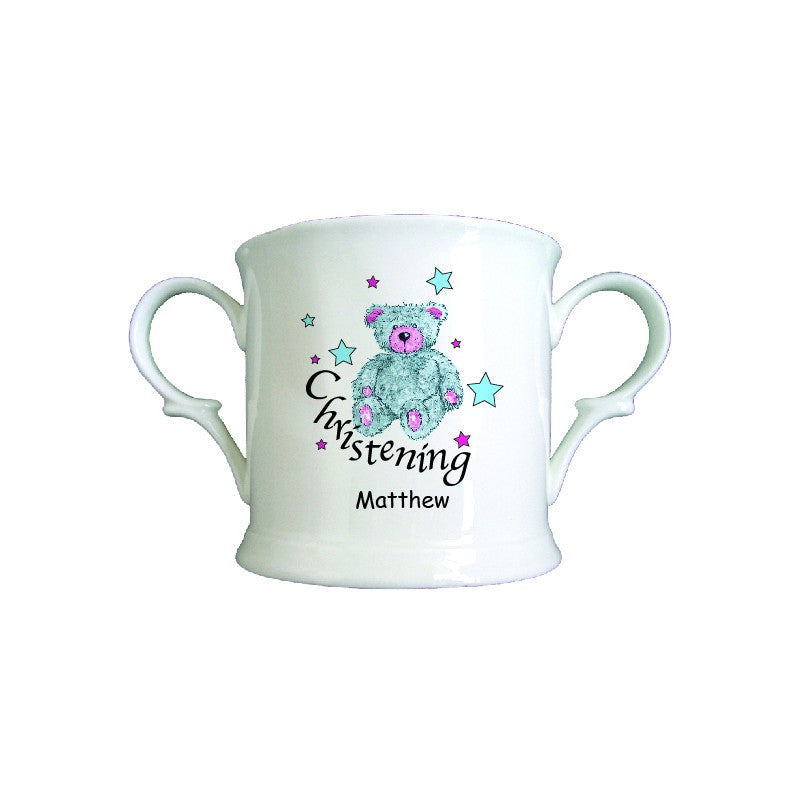 Teddy & Stars Blue Christening China Loving Cup