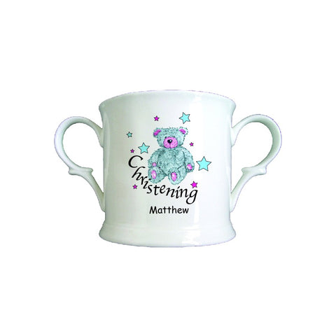 Teddy & Stars Blue Christening China Loving Cup