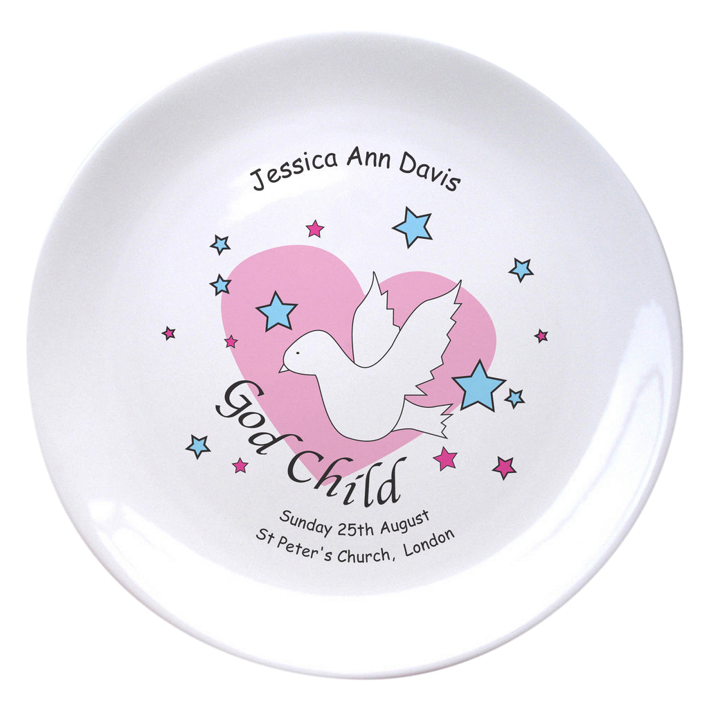 Dove & Hearts Pink Godchild 8" Bone China Coupe Plate