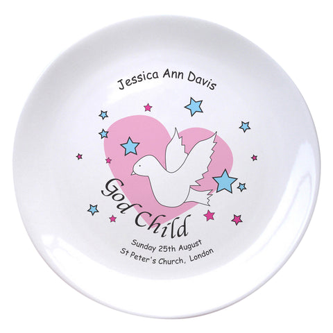 Dove & Hearts Pink Godchild 8" Bone China Coupe Plate