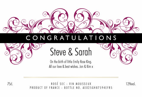 Congratulations Labels for Sparkling Rosé Wine (Pack of 2)