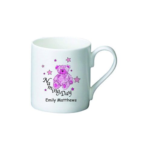 Teddy & Stars Pink Naming Day Bone China Mug