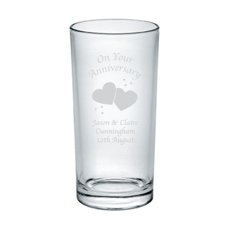 Etched Anniversary Hearts/Doves Hi Ball