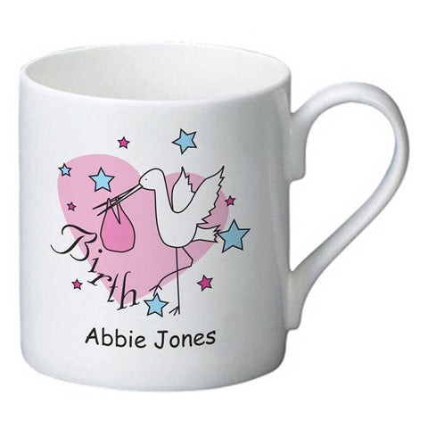 Stork Pink Birth Bone China Mug