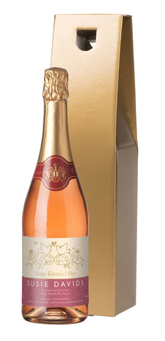 Pink Valentine’s Day Sparkling Rosé Wine in a Gold Gift Box