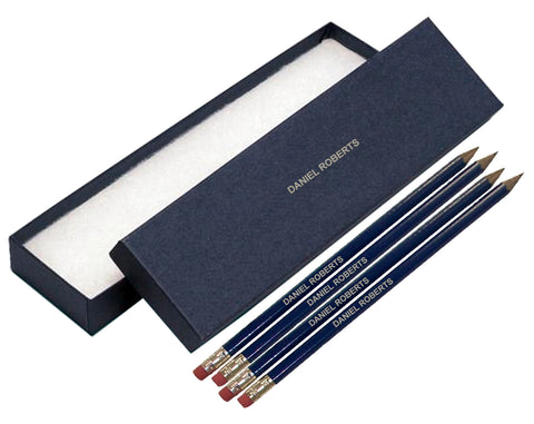 12 Blue Pencils with Silver in a Blue Box