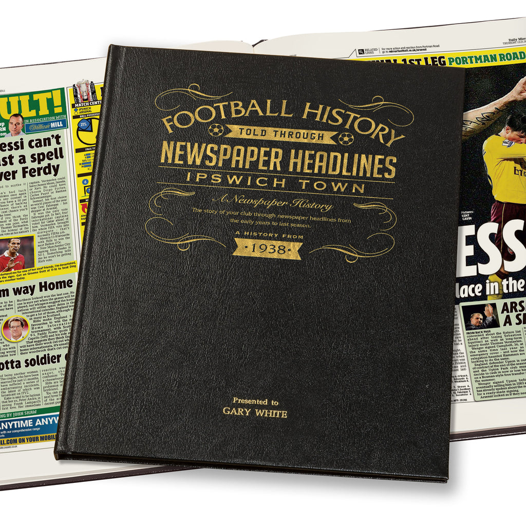 Ipswich Football Newspaper Book - Leather Black Cover