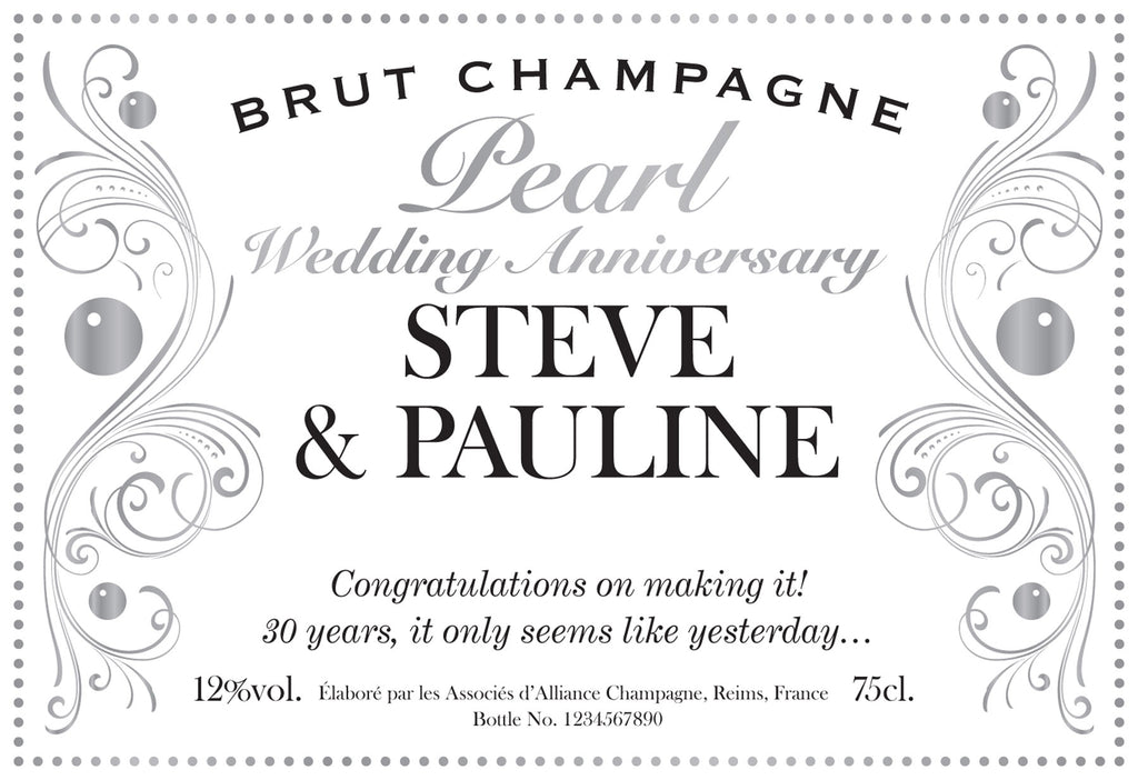 Pearl Anniversary Decorative Labels for Champagne