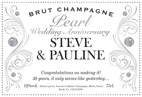 Pearl Anniversary Decorative Labels for Champagne