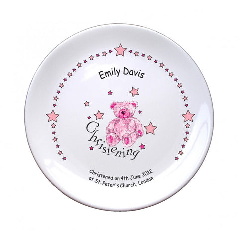 Teddy & Stars Pink Christening 8" Coupe Plate