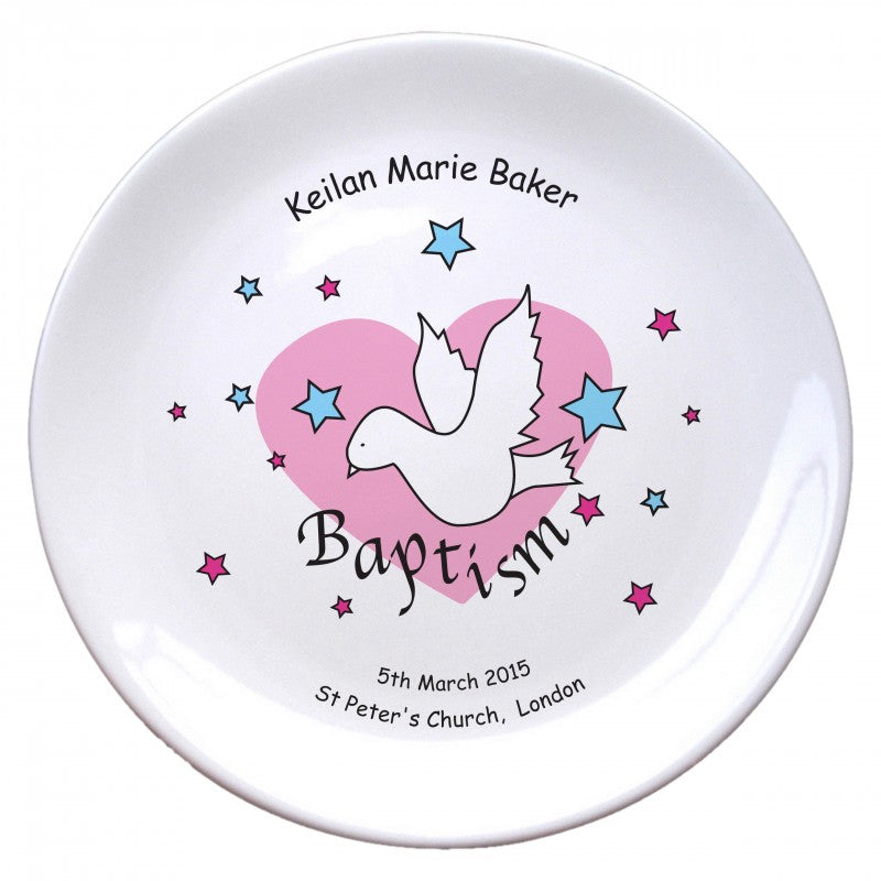 Dove & Hearts Pink Baptism 8" Coupe Plate