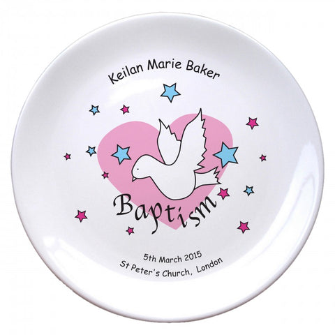 Dove & Hearts Pink Baptism 8" Coupe Plate