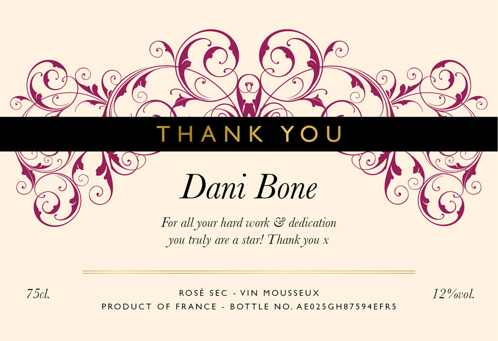 Thank You Labels for Sparkling Rosé Wine